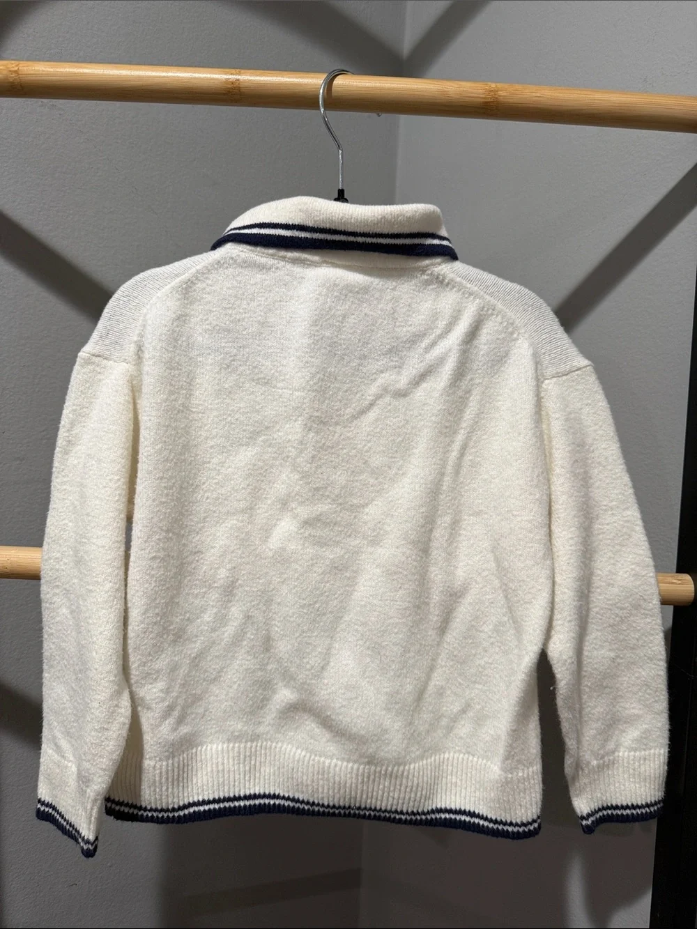 GAP Cream V-Neck Polo Sweater with Navy Trim